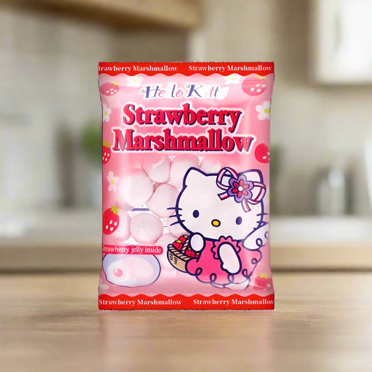 Hello Kitty Strawberry Marshmallows - Japanese Candy Filled with Strawberry Jelly, 3.17oz/Pack